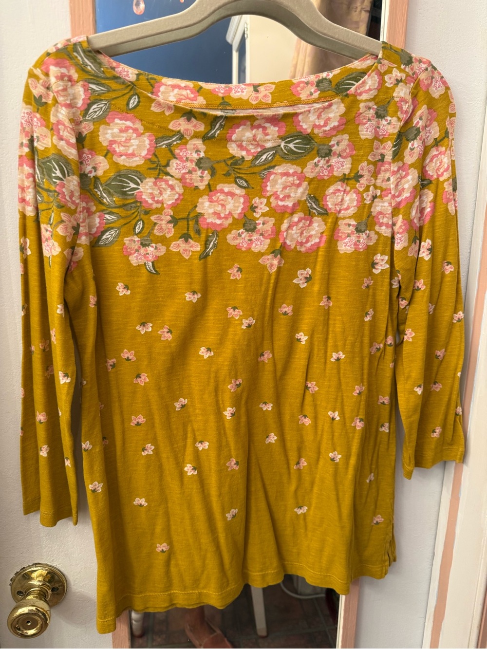 LOFT Mustard Yellow Floral Scoop-Neck Long Sleeve Top